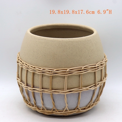 Woven Ceramic Basket Plant Pot