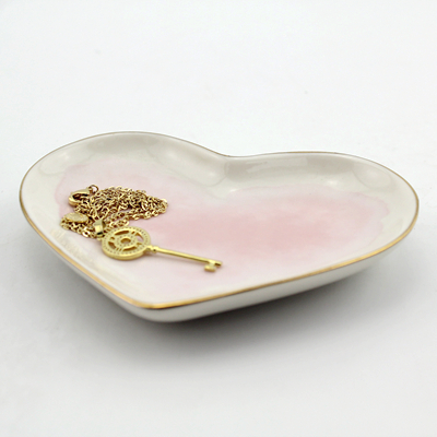 pink ceramic heart trinket tray