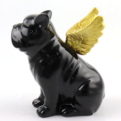 Home Decor Ceramic Dog with Angle Gold Wings