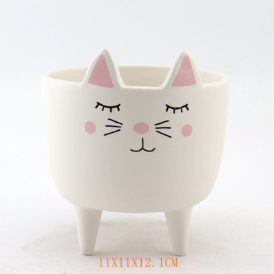 Mini Ceramic Cat Face Footed Planter
