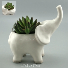 Elefant Pflanzer Vase weiß Keramik Tier Topf