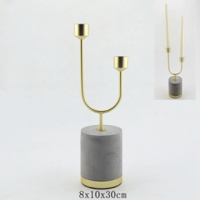 Satin Brass Metal and Concrete Candle Holder