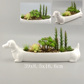 Keramikwurst Hund Pflanzer in weiß