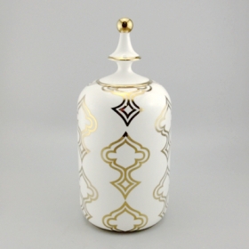 großes keramikglas mit deckel gold und weiß home deco
