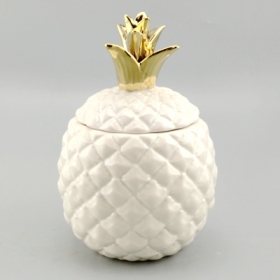 keramisches weißes dekoratives Ananasglas mit Golddeckel