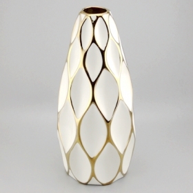 goldene Linien Bienenwabe keramische weiße Vase
