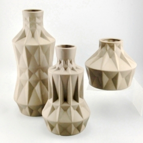 große geometrische Keramikvase braun 3er Set