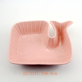 keramischer Schüssel-Lebensmittelbehälter des grünen und rosa Wals