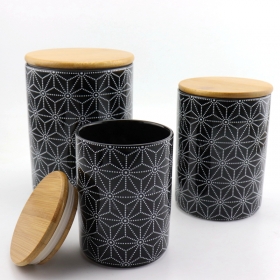 Keramikmehl Vorratsbehälter 3er Set schwarze Farbe mit Bambusplatte