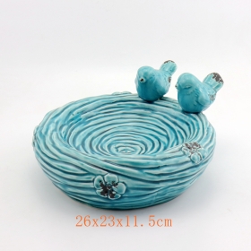 4,5 '' h Türkis traditionelle Keramik Vogelhäuschen mit Sitzen Vögel