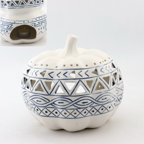 große weiße Keramik-Kürbis-Teelichthalter